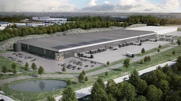 För att möta den växande efterfrågan etablerar sig Schenker Logistics på 30 000 kvm i Göteborgs nya logistikkluster Sörred Logistikpark (bilden är en illustration).