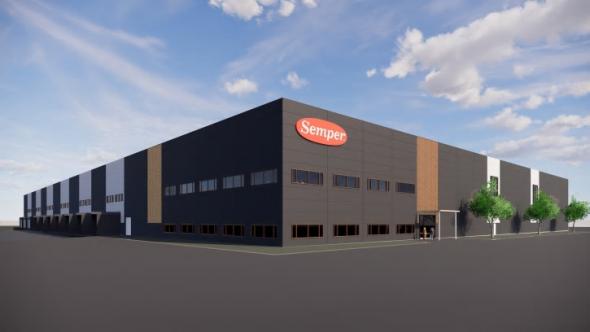 Visionsbild över Sempers nya logistikcenter.