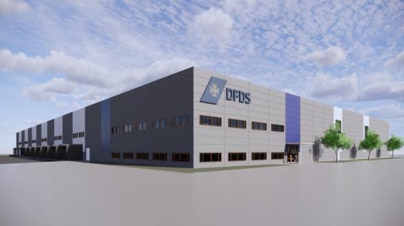 DFDS Logistics visionsbild över storsatsningen på toppmodernt logistikcenter i Karlshamn.