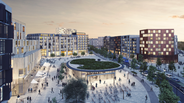 Framtidens lösningar för citylogistik kommer att testas i Barkarbystaden i Järfälla kommun (bilden är en illustration).