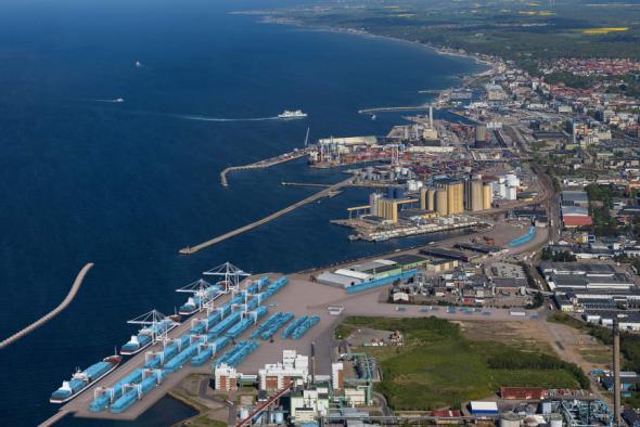 En första visionsskiss över Helsingborgs Hamn framtida containerterminal.