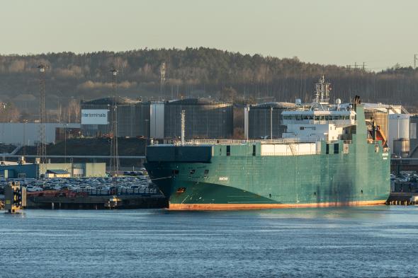 Fartyget M/V Minchah premiäranlöpte Göteborgs hamn under måndagen.