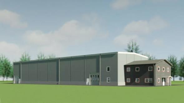 Visualisering av den nya lager- och logistikanläggningen i Vindelns kommun utanför Umeå.